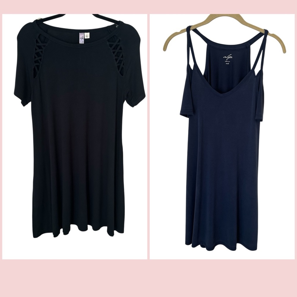 Lot Of 2 Alya Short Sleeve Women’s Dresses Francesca’s Black & Navy Blue Size Sm